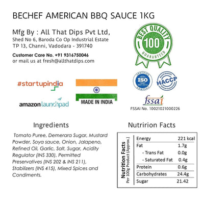American Barbecue Sauce : Smoky BBQ : Marinade : 1 Kg : Bulk Pack Horeca - Bechef - Gourmet Pantry Essentials