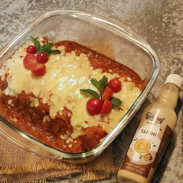 TAHINI SPINACH CANNELLONI with SMOKEY MARINARA SAUCE by chef  nili_s13