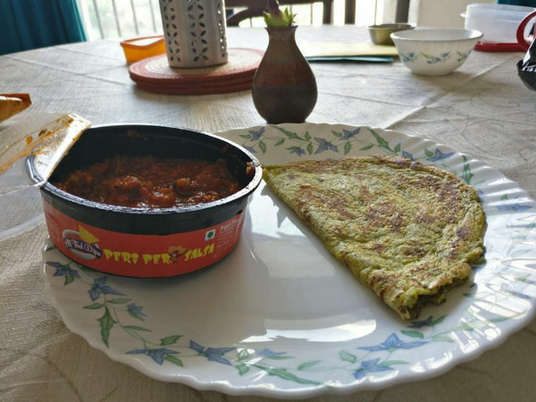 Allthatdips Recipe : Moong Daal Chilla with Allthatdips Peri Peri Salsa Sauce