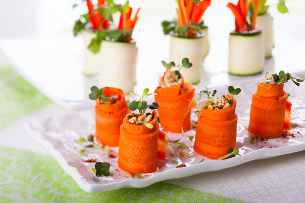 Allthatdips Recipes : Allthatdips Spicy Sriracha Hummus Carrot Swirls with baby fenugreek greens