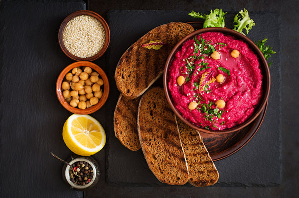 Allthatdips Recipe : Beetroot Hummus with toast