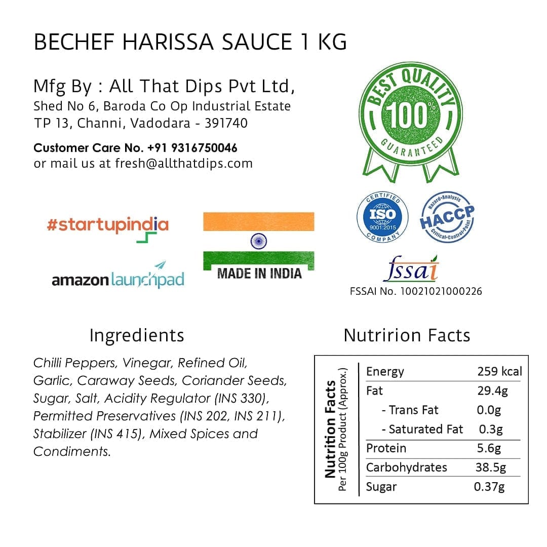 Harissa Sauce - 1 Kg : Bulk pack : Horeca - Bechef - Gourmet Pantry Essentials