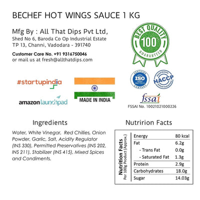 Hot Wings Sauce : Cooking sauce : 1 Kg : Bulk pack : Horeca - Bechef - Gourmet Pantry Essentials