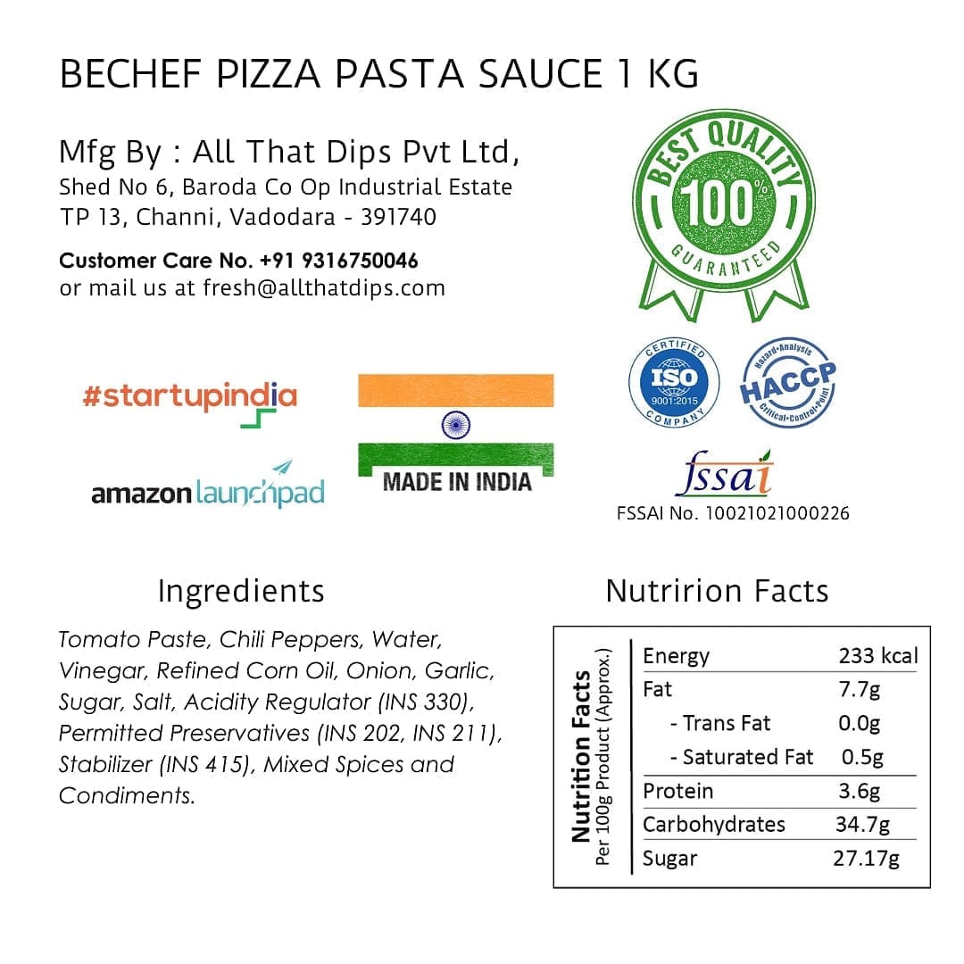 Pizza Pasta Sauce - 1 Kg - Bechef - Gourmet Pantry Essentials