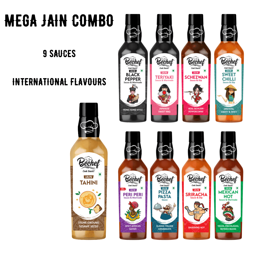 MEGA JAIN COMBO - 9 SAUCES FROM ACROSS THE WORLD IN PURE JAIN PREPARATION - Bechef - Gourmet Pantry Essentials
