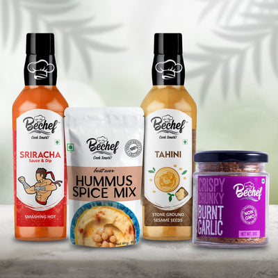 DIY kits : Hummus - 3 ways : Fresh Hummus, Spicy Sriracha Hummus, Roasted Garlic Hummus - Bechef - Gourmet Pantry Essentials