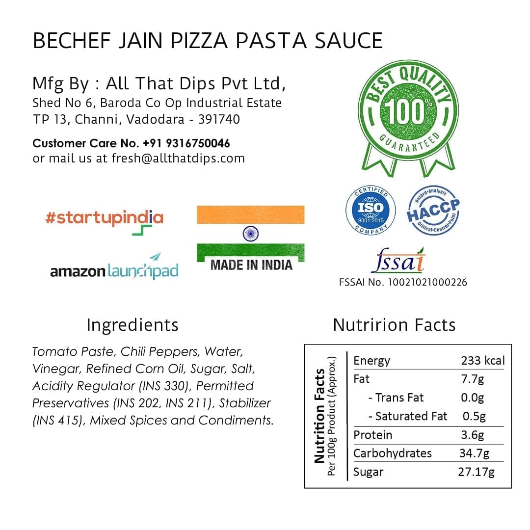 Jain Pizza Pasta Sauce - Bechef - Gourmet Pantry Essentials