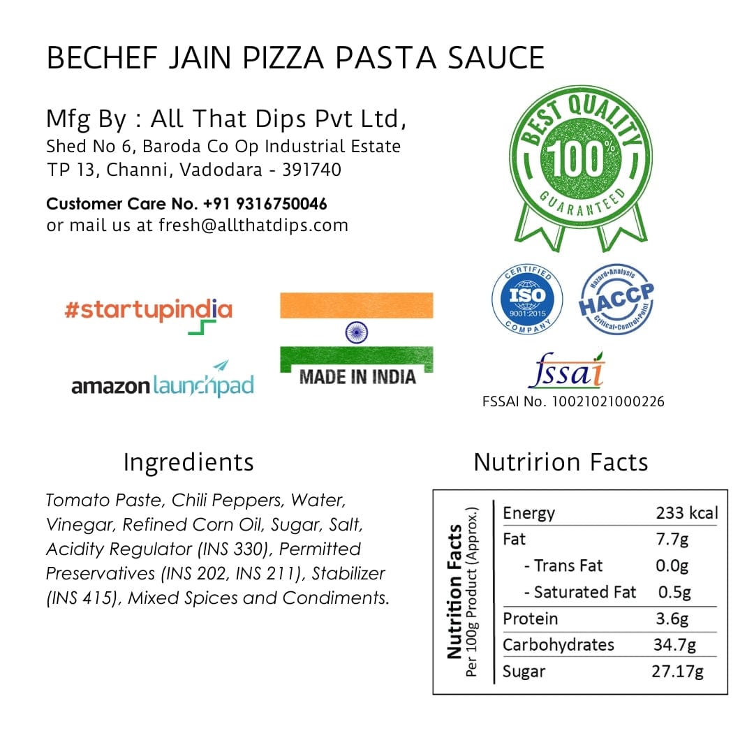 Jain Pizza Pasta Sauce : 1 KG : Bulk Pack : Horeca - Bechef - Gourmet Pantry Essentials
