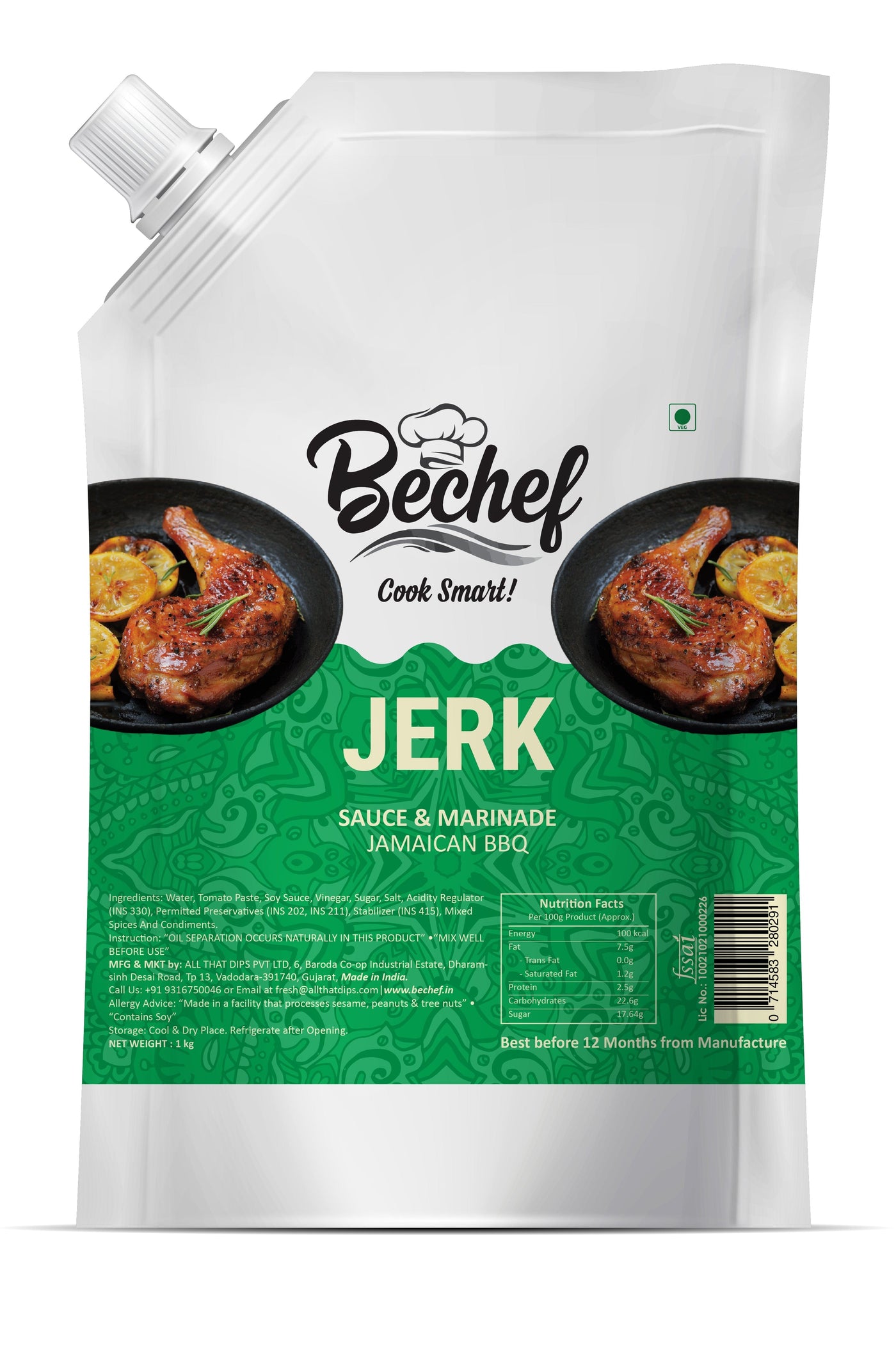 Jerk Sauce : Jamaican : Marinade : 1 Kg : Bulk Pack Horeca - Bechef - Gourmet Pantry Essentials